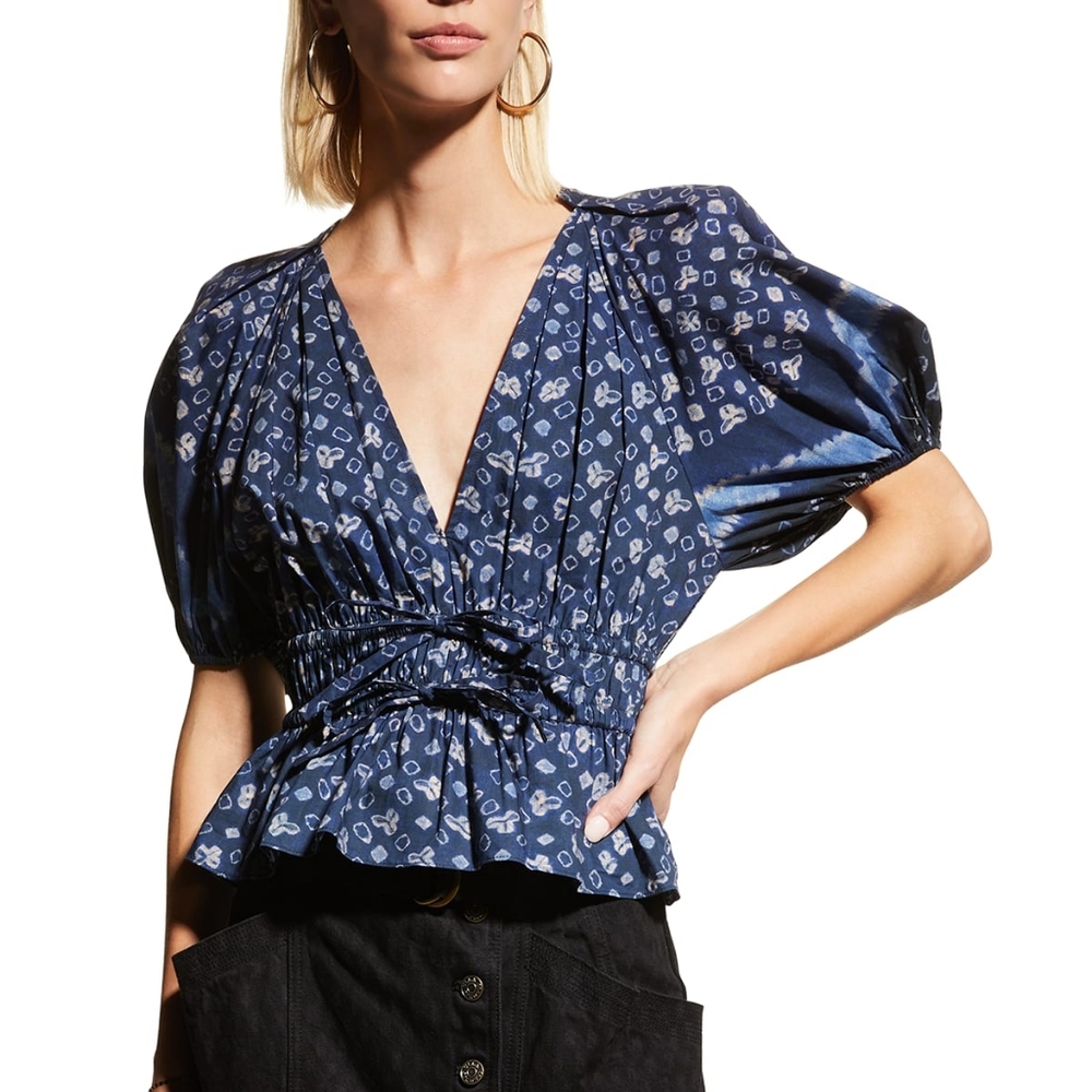 ULLA JOHNSON- Women's INES Ruched Top - Ultramarine Blue - Size 2 - Picture 3 of 7